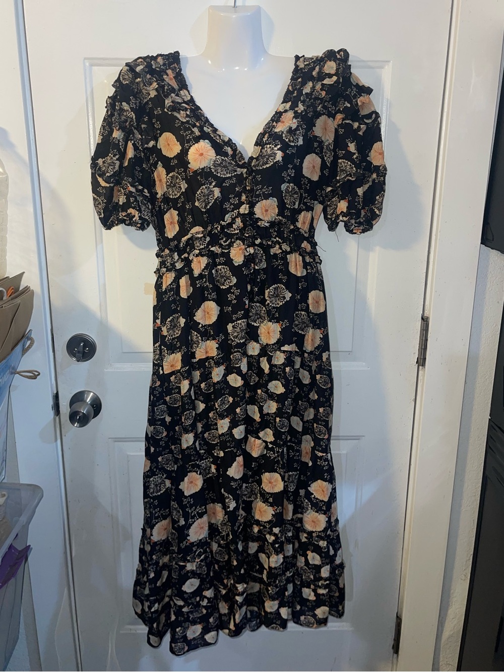 Ulla Johnson Irvette Puffy Sleeves Mid Dress Size 8 Floral Ruffles Cotton Blend
